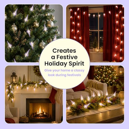 LED Twinkle Flame Tip Christmas Lights - Warm White, 50 Bulbs