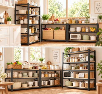 Heavy Duty Adjustable Kitchen Shelf Rack 36x16x78 Inches - Black Steel