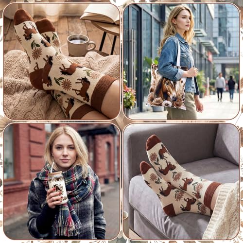 Boho Horse Lover Gift Set with Mug Socks Keychain and Tote Bag for Women