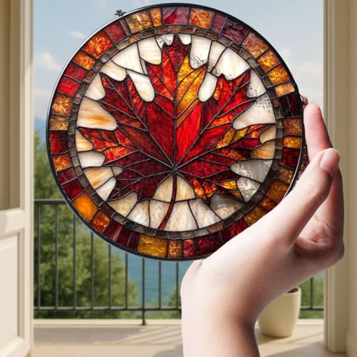 Autumn Maple Leaf Stained Glass & Acrylic Sun Catcher for Fall Windows