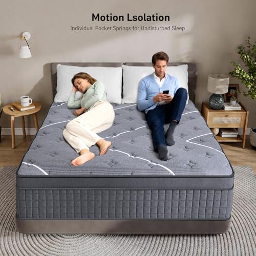 Queen Mattress 10 Inch Hybrid Cooling Gel Memory Foam with Pocket Springs - Medium Firm, Zoned Support, Removable Cover