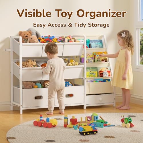 Kids Toy Storage Organizer with 9 Bins Montessori Toddler Bookshelf White