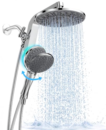 HOPOPRO Chrome Rain Shower Head with Handheld Dual Spray Combo