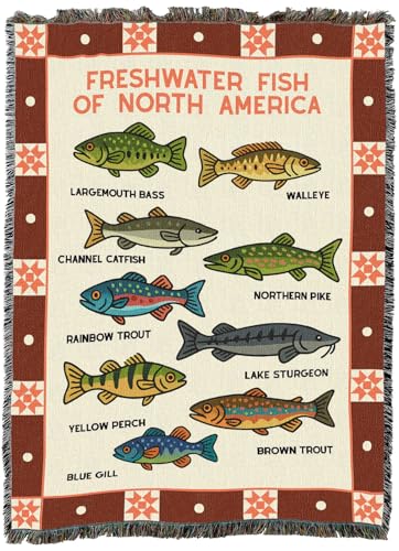 North America Fish Tapestry Throw Blanket - Cotton Woven Cabin Decor 72x54