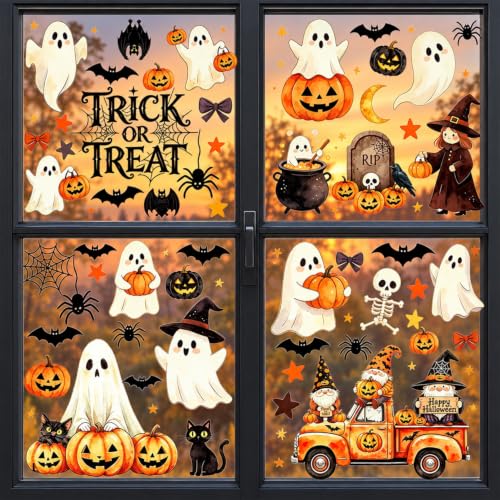 Halloween Window Cling Stickers - Ghost & Pumpkin Decor, Style 2