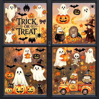 Halloween Window Cling Stickers - Ghost & Pumpkin Decor, Style 2