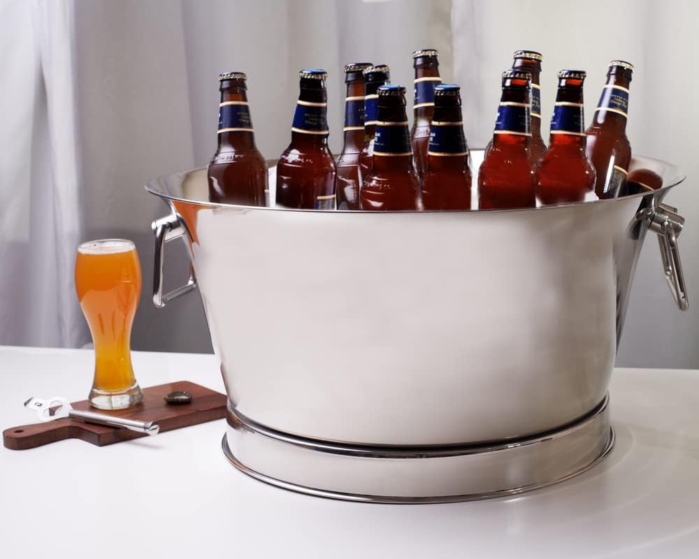 Sol Living Insulated Beverage Tub Large Ice Bucket with Handles Double Wall Stainless Steel Ice Bucket and Cooler for Wine, Drinks, Bar, Party, and Gift Beverage Cooler for Indoor and Outdoor Parties
