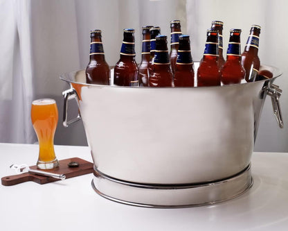 Sol Living Insulated Beverage Tub Large Ice Bucket with Handles Double Wall Stainless Steel Ice Bucket and Cooler for Wine, Drinks, Bar, Party, and Gift Beverage Cooler for Indoor and Outdoor Parties