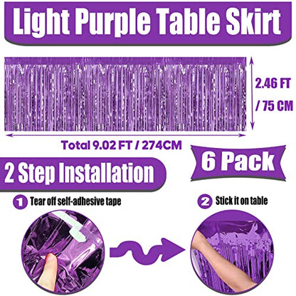 Light Purple Metallic Foil Fringe Table Skirt 29x108 Inches for Wedding Party Decor