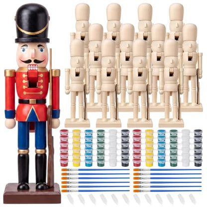 Unfinished Nutcracker Soldier Craft Set - 12 Wooden DIY Christmas Decorations