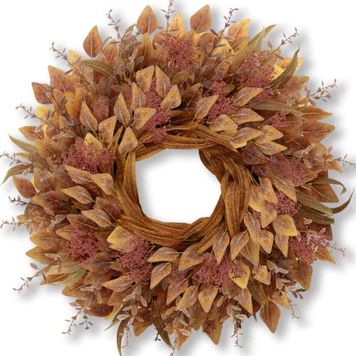 26-Inch Fall Eucalyptus Wreath with Orange Accents for Front Door - Full Large Size
