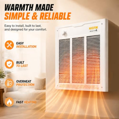 Electric Wall Heater with Thermostat - Fast & Efficient Space Heating