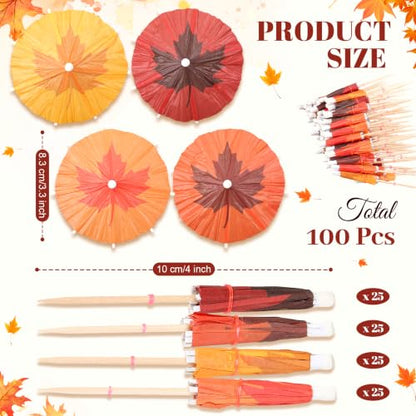 Fall Drink Umbrellas Cocktail Picks Maple Leaf Paper Umbrellas for Cocktails & Garnishes