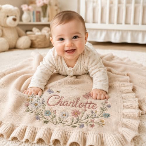 Personalized Embroidered Baby Blanket with Name - Nursery Cozy Stroller Throw - Design 4