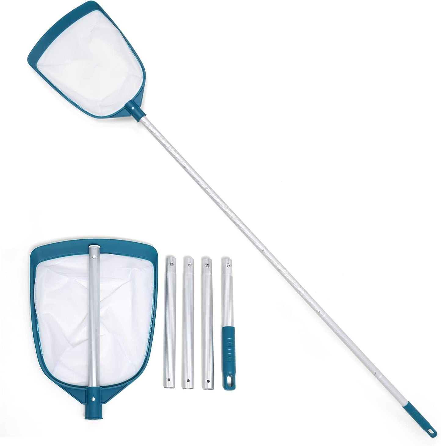POOLWHALE Swimming Pool Leaf Net Skimmer Rake - Adjustable Aluminum Pole & Fine Mesh for Easy Cleaning