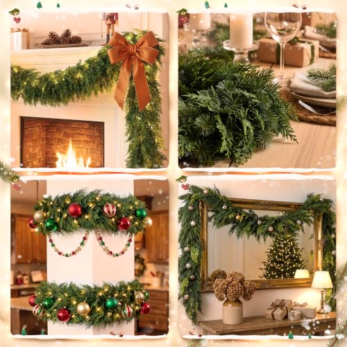10FT Christmas Cedar Garland - Real Touch Faux Greenery Decor, Pack of 2