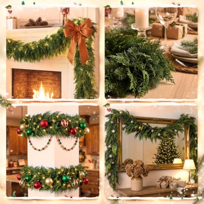 10FT Christmas Cedar Garland - Real Touch Faux Greenery Decor, Pack of 2