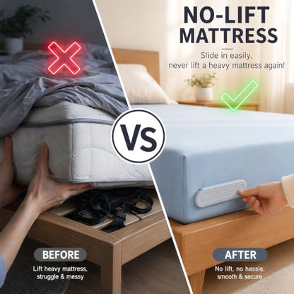 No-Lift Bed Sheet Fasteners with Mattress Corner Clips - Wrinkle-Free Fit, Grey, 4 Pack