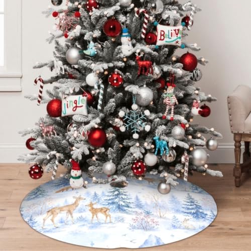 Camo Deer Snowflake Tree Skirt - 36 Inch Christmas Decoration for Holiday Tree