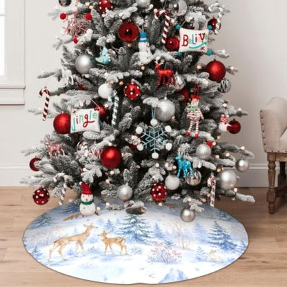 Camo Deer Snowflake Tree Skirt - 36 Inch Christmas Decoration for Holiday Tree