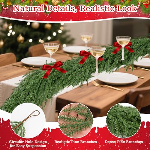 9 Ft Norfolk Pine Garland - Artificial Christmas Greenery, Real Touch Faux, 2 Pack