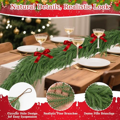 9 Ft Norfolk Pine Garland - Artificial Christmas Greenery, Real Touch Faux, 2 Pack