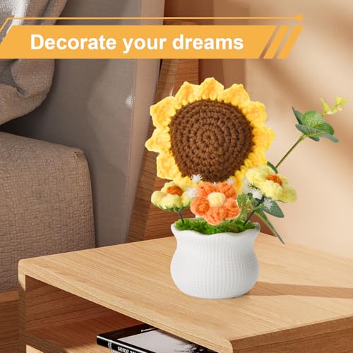Crochet Sunflower Flower Bouquet for Home Decor & Gift - Sunflower+White