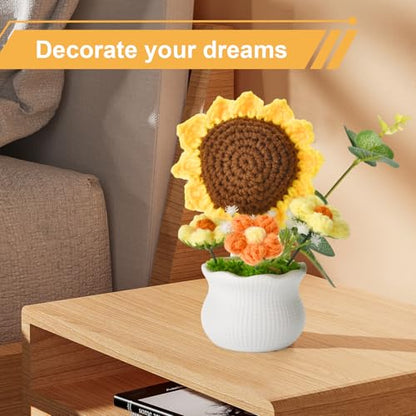 Crochet Sunflower Flower Bouquet for Home Decor & Gift - Sunflower+White