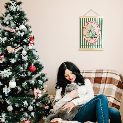 Christmas Wall Art Poster - Vintage Green Tree with Stripes - Two