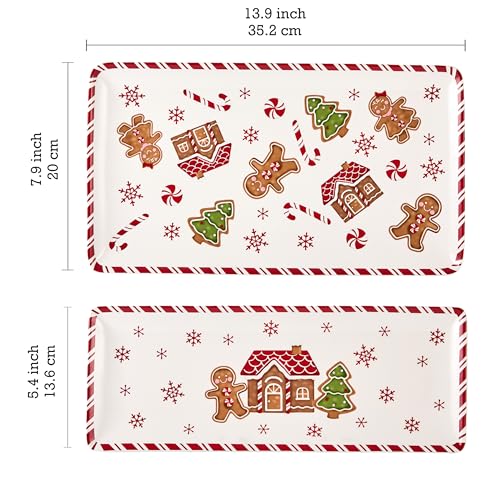 Gingerbread Man Serving Platters Set of 2 - Traditional Holiday Ceramic Trays