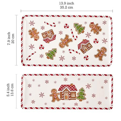 Gingerbread Man Serving Platters Set of 2 - Traditional Holiday Ceramic Trays