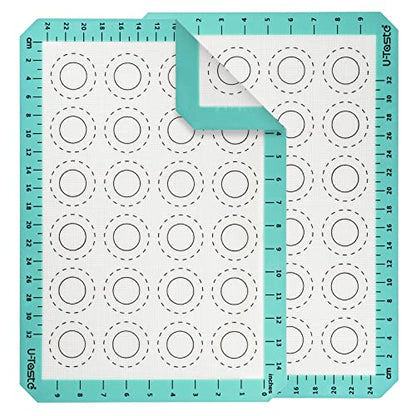 U-Taste 446ºF Heat Resistant Macaron Silicone Baking Mat, Non Stick Reusable Cookies Pastry Sheet Liner with Edge Enhancement Circle Measurement (Half Sheets Size, Pack of 2, Aqua Sky)