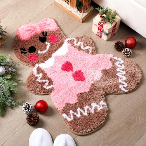 Rustic Pink Gingerbread Bath Mat - Non Slip Absorbent Bathroom Rug