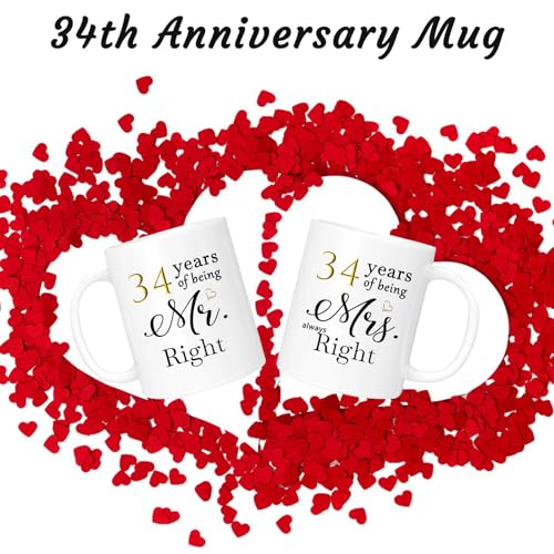 34th Anniversary Coffee Mug Gift Set of 2 with Gift Box - Always Right Couple Celebration
