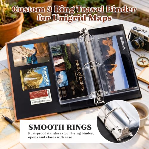 Personalized National Park Map Binder - Custom Text & Icons, 3 Ring Storage for Travel Memories