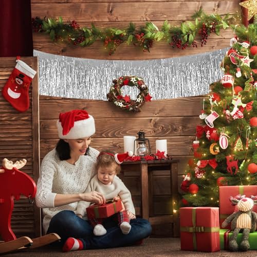 Silver Fringe Garland Banner 3 Pack 30ft Wall Tinsel Streamers for Party Decor