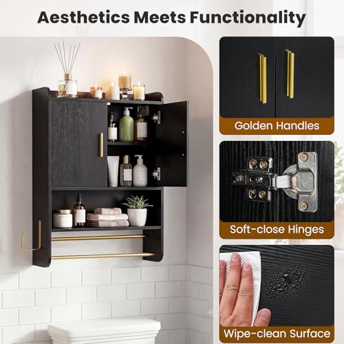 GIANTEX Wall Mounted Bathroom Medicine Cabinet Black - Space-Saving Storage