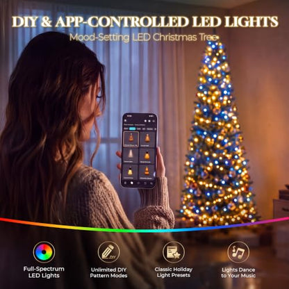 6 Ft Prelit Pencil Christmas Tree with RGBW Lights - App Control, Green