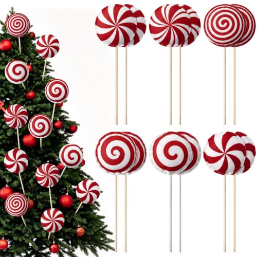 Christmas Lollipop Decorations - 12 Pcs Fabric Candy on Sticks - Variation of Lollipop