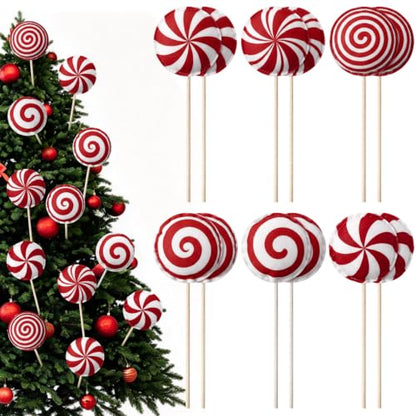 Christmas Lollipop Decorations - 12 Pcs Fabric Candy on Sticks - Variation of Lollipop