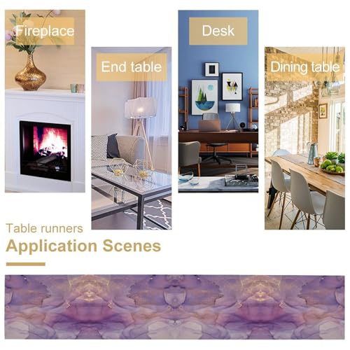 Purple Marble Table Runner W13X L60 - Abstract Gold Cloud Texture Decor