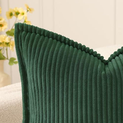 Christmas Green Corduroy Throw Pillow Covers 26x26 Set of 2 - Soft & Luxurious