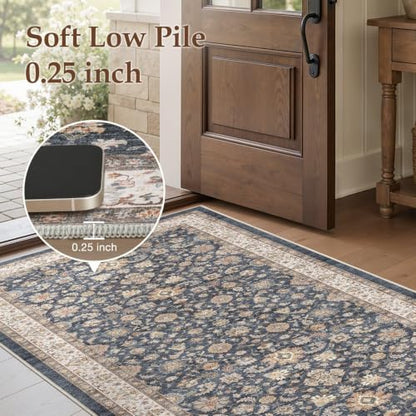 Cotiled 2x6 Washable Non-Slip Vintage Blue Brown Runner Rug - Entry & Hallway