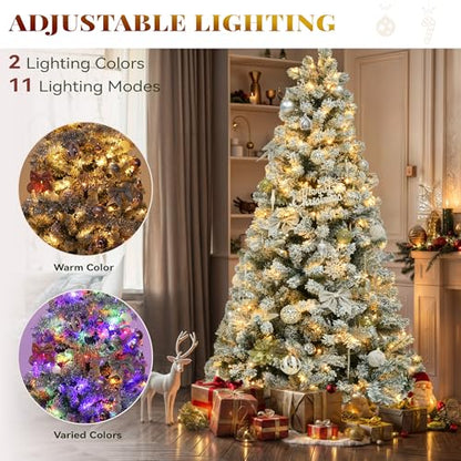 Snow Flocked Christmas Tree 6ft with Remote Control - White Variant