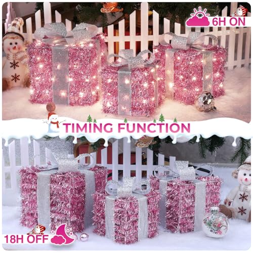 Pink Lighted Gift Box with 140 LEDs Christmas Decorations - Elegear - Standard