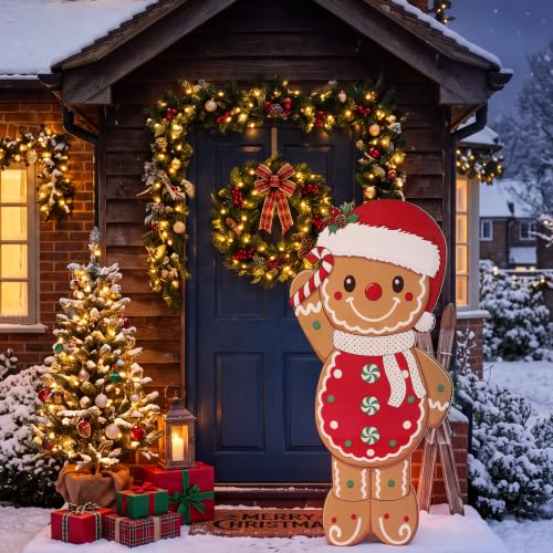 Christmas Gingerbread Cardboard Cutout - Life Size Holiday Decoration - 47x23 inches - Santa Costume