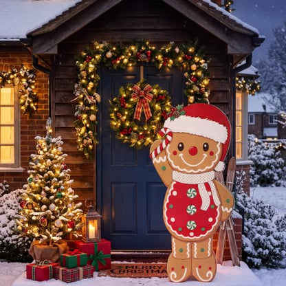 Christmas Gingerbread Cardboard Cutout - Life Size Holiday Decoration - 47x23 inches - Santa Costume