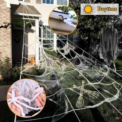 Outdoor Halloween Spider Web Lights with 250 LEDs and Purple Spider - Dark Purple Web Edition