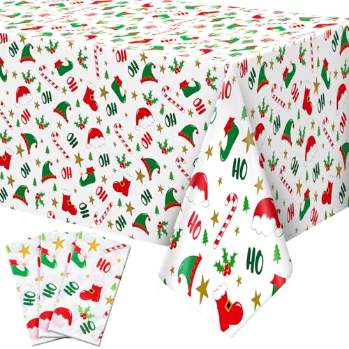 Christmas Tablecloths 3 Pack Disposable Elf Design 108x54 Inches - Holiday Party Decor