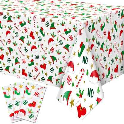 Christmas Tablecloths 3 Pack Disposable Elf Design 108x54 Inches - Holiday Party Decor